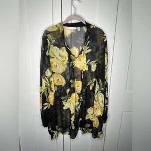 Susan Graver Sheer Pleated Floral Blouse Tunic Top Women’s Plus Size 2X
